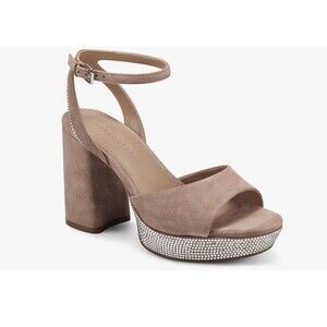 Aerosoles Cat Natural Suede Rhinestone Accent Sling Back Block Heel Shoes 9.5